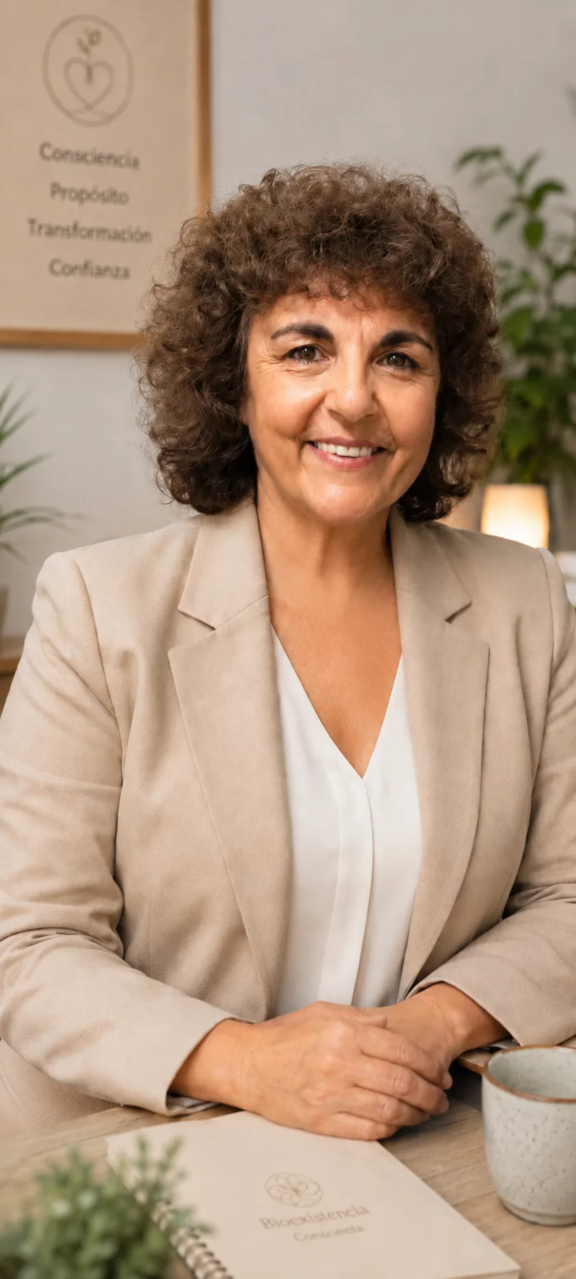 Cecilia Russo, consultora en Bioexistencia Consciente, sentada en su consultorio